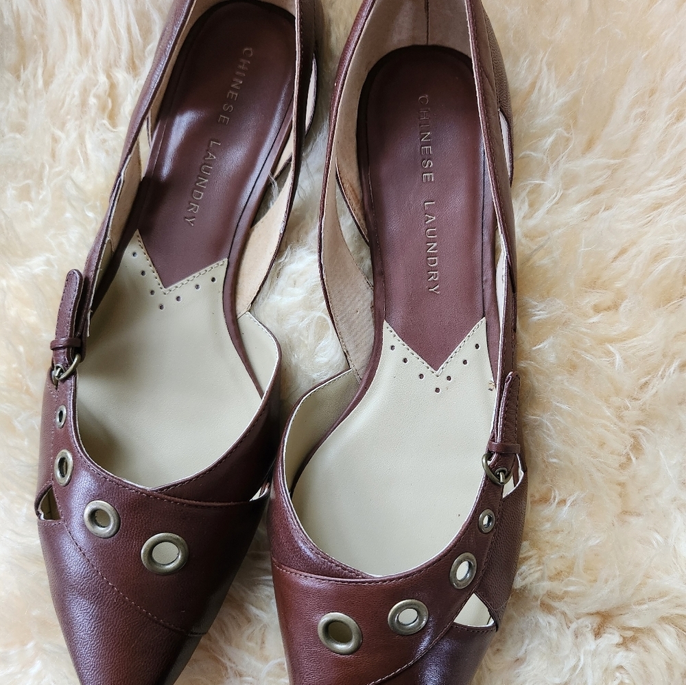 Chinese Laundry Brown Pointed Toe Slingback Heels